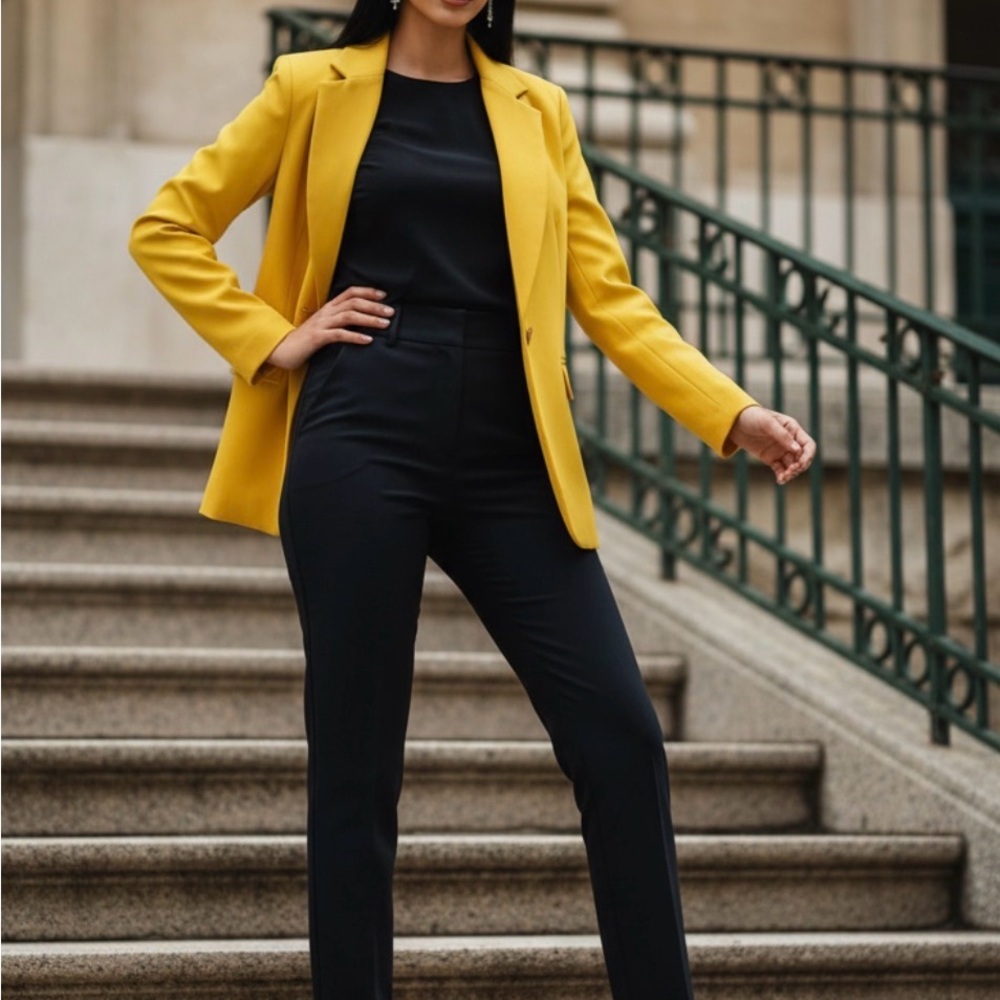 Banana Republic Long Wool Sculpt Blazer Yellow Size 8 NWT - Picture 2 of 13